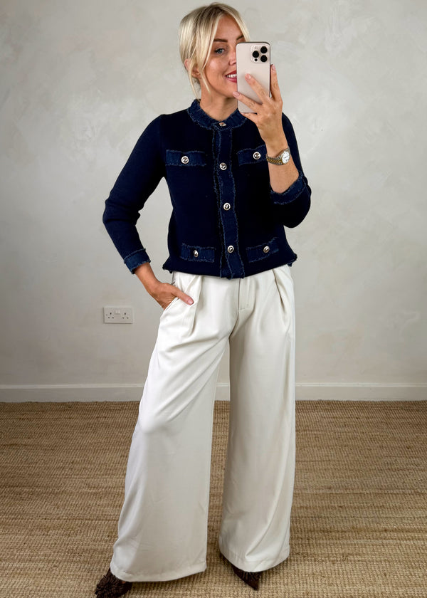 Trish denim trim knit - navy-The Style Attic