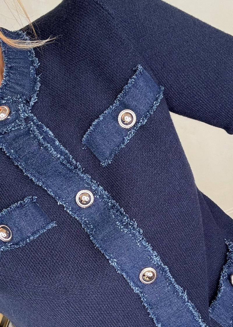 Trish denim trim knit - navy-The Style Attic