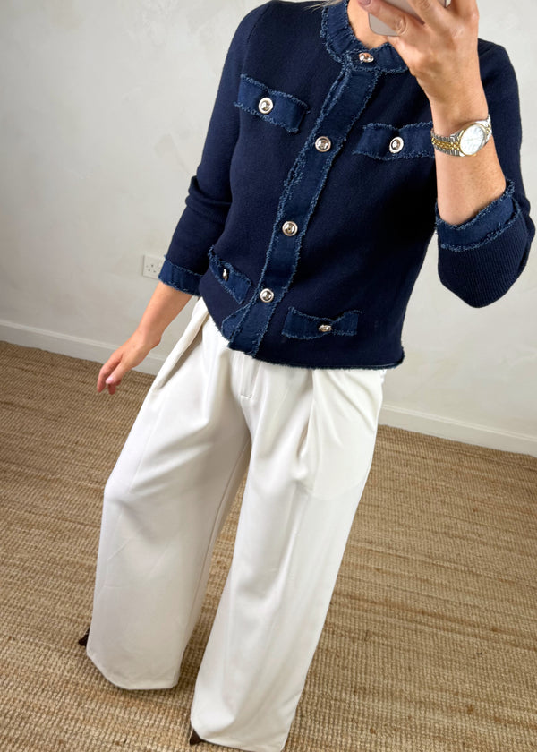 Trish denim trim knit - navy-The Style Attic