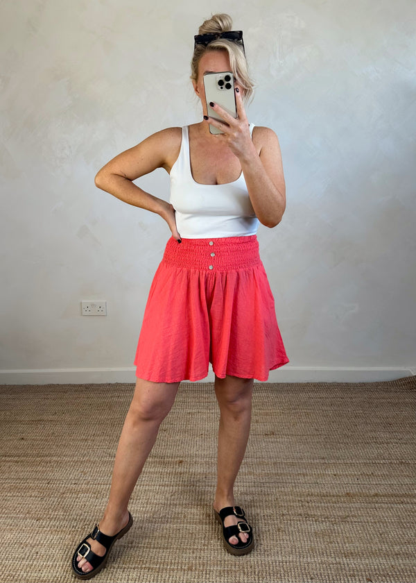 Tropez linen shorts - coral-The Style Attic