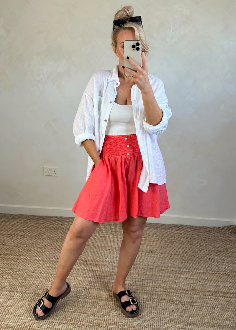 Tropez linen shorts - coral-The Style Attic