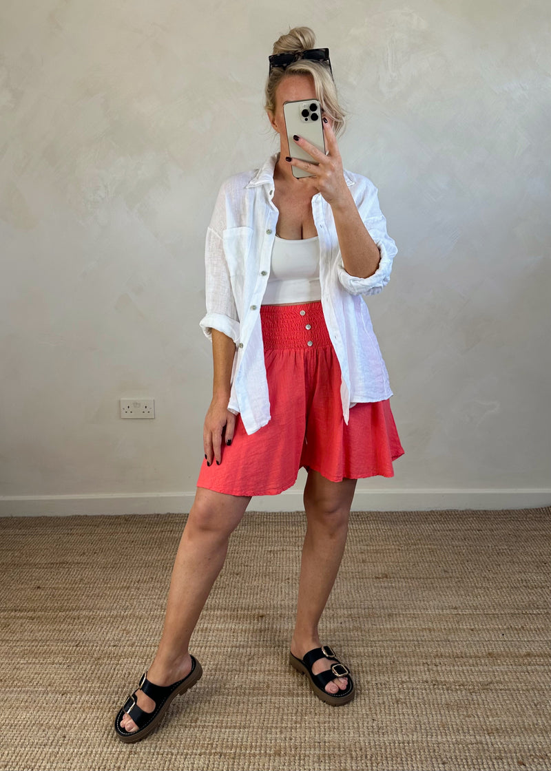 Tropez linen shorts - coral-The Style Attic