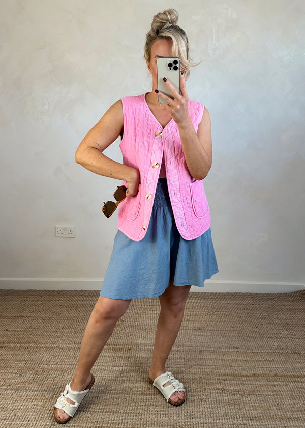 Tropez linen shorts - cornflower-The Style Attic