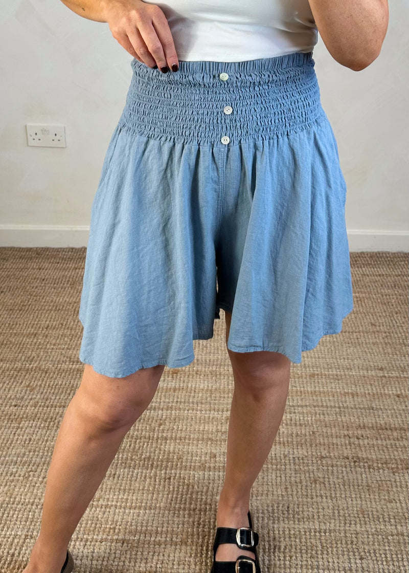 Tropez linen shorts - cornflower-The Style Attic
