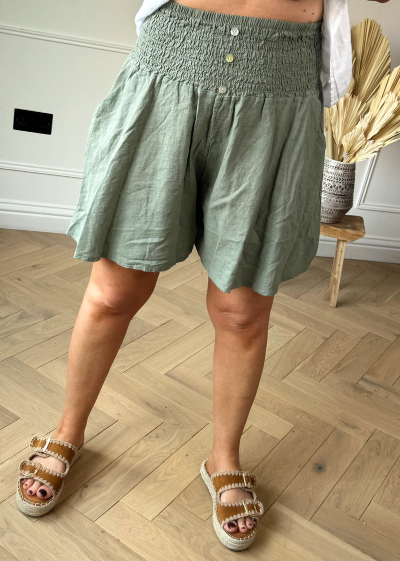 Tropez linen shorts - khaki-The Style Attic
