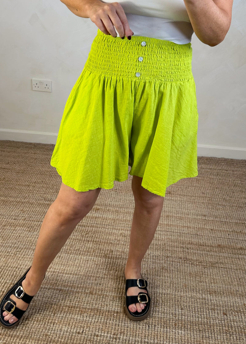 Tropez linen shorts - lime-The Style Attic