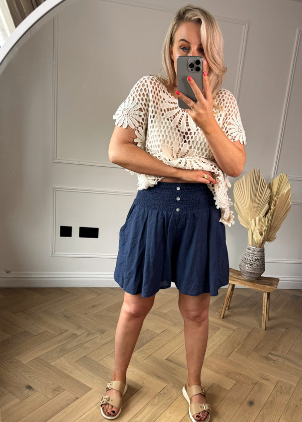 Tropez linen shorts - navy-The Style Attic