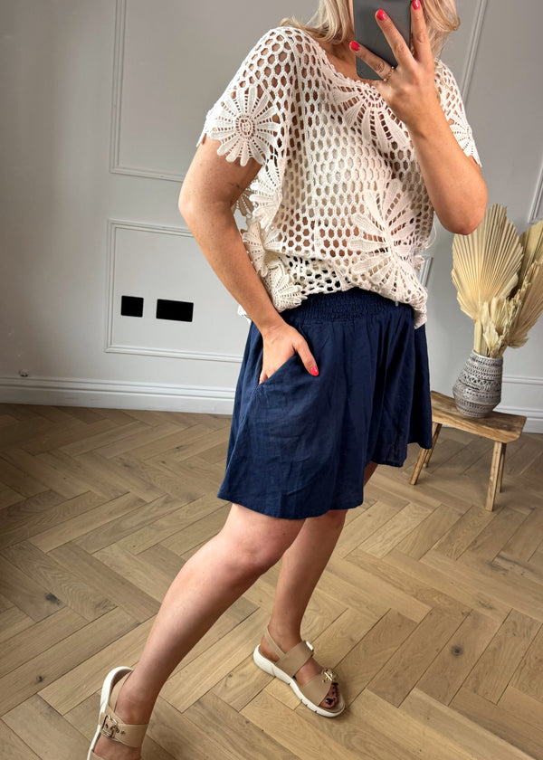 Tropez linen shorts - navy-The Style Attic