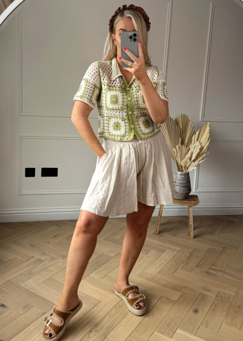 Tropez linen shorts - stone-The Style Attic