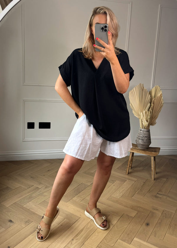 Tropez linen shorts - white-The Style Attic