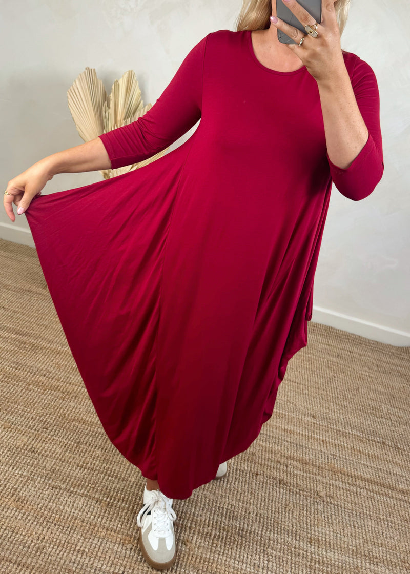 Tulip draped dress - Merlot-The Style Attic