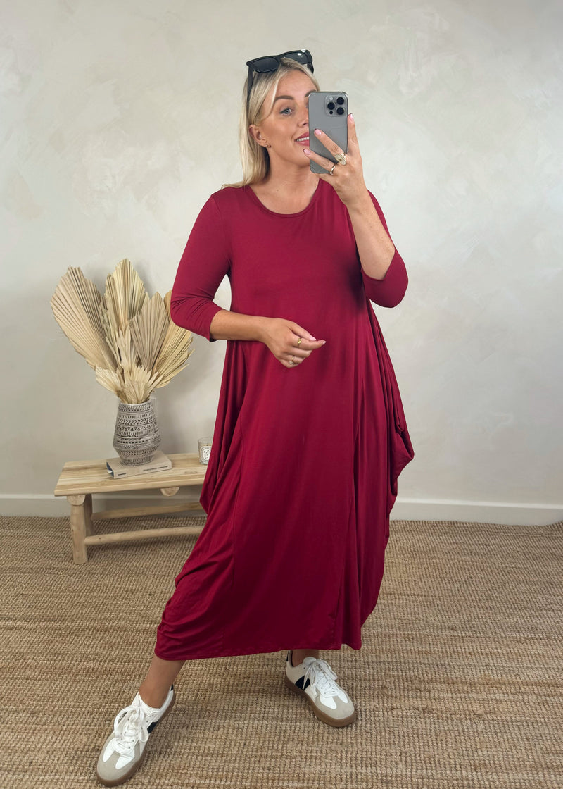 Tulip draped dress - Merlot-The Style Attic