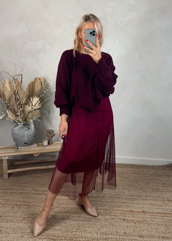 Tulle & knit dress - Merlot-The Style Attic