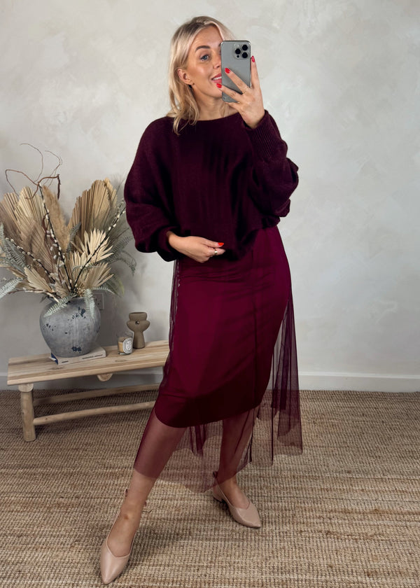 Tulle & knit dress - Merlot-The Style Attic