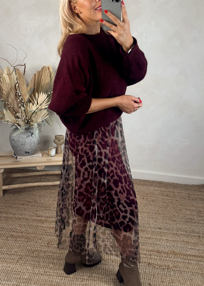 Tulle & knit dress - animal merlot-The Style Attic