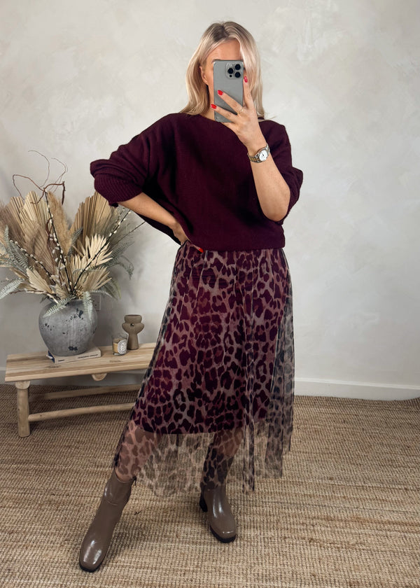 Tulle & knit dress - animal merlot-The Style Attic