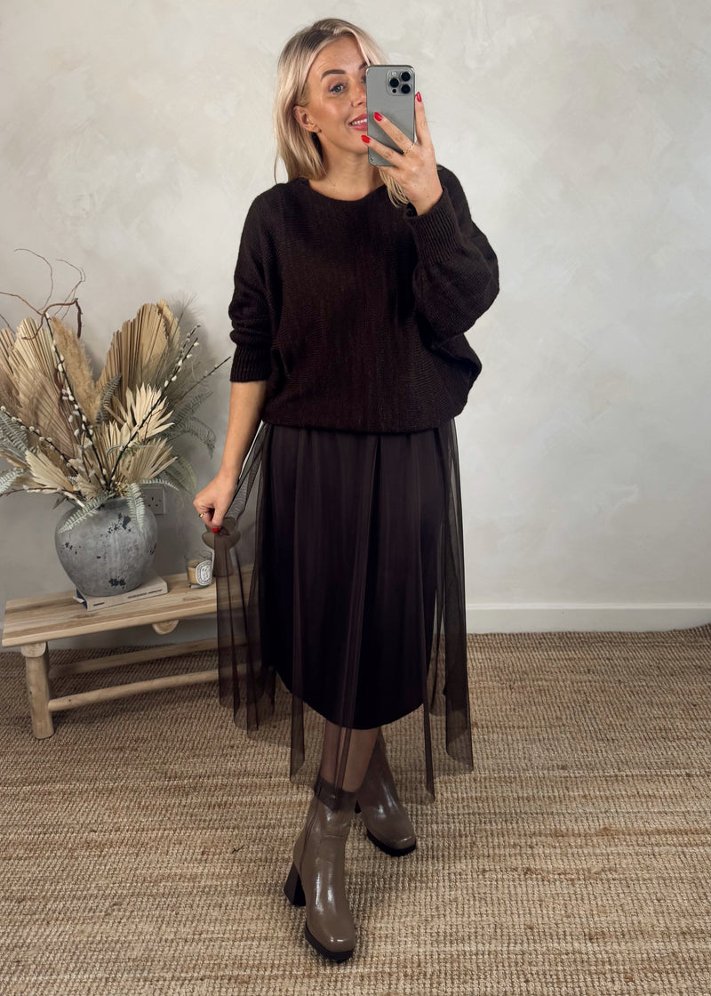 Tulle & knit dress - chocolate-The Style Attic