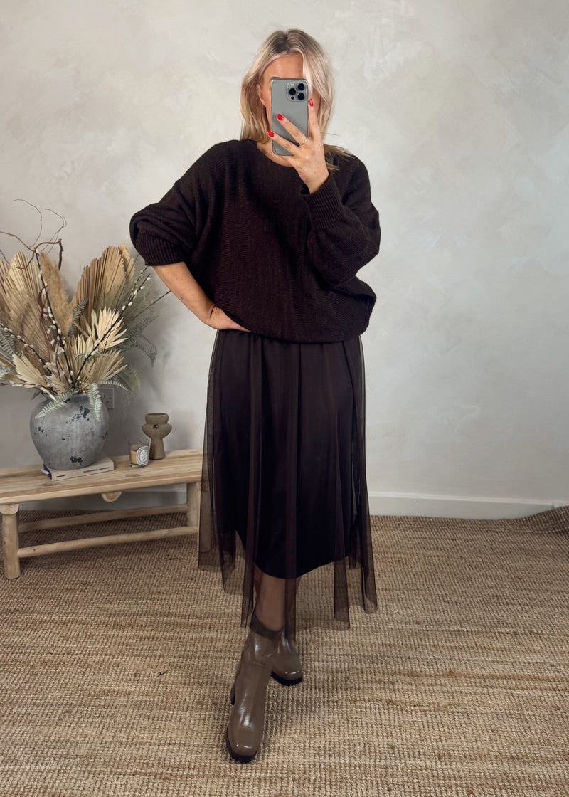 Tulle & knit dress - chocolate-The Style Attic