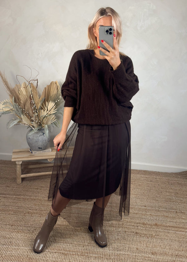 Tulle & knit dress - chocolate-The Style Attic