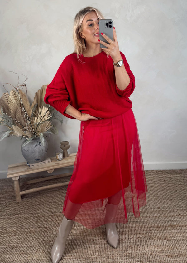 Tulle & knit dress - red-The Style Attic