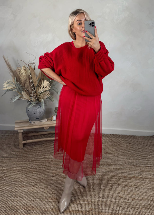 Tulle & knit dress - red-The Style Attic