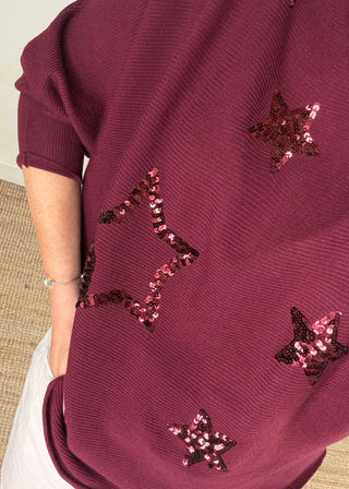 Twinkle sequin star knit - Merlot-The Style Attic