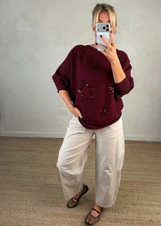 Twinkle sequin star knit - Merlot-The Style Attic