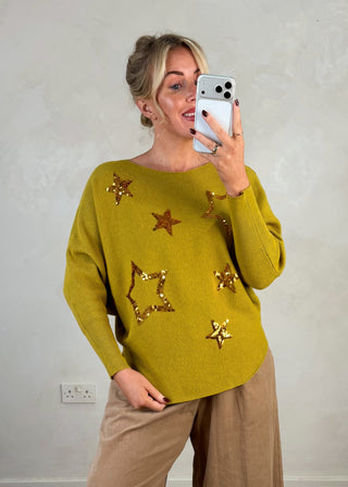 Twinkle sequin star knit - Pistachio-The Style Attic