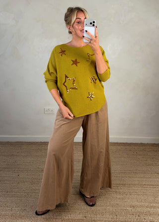 Twinkle sequin star knit - Pistachio-The Style Attic