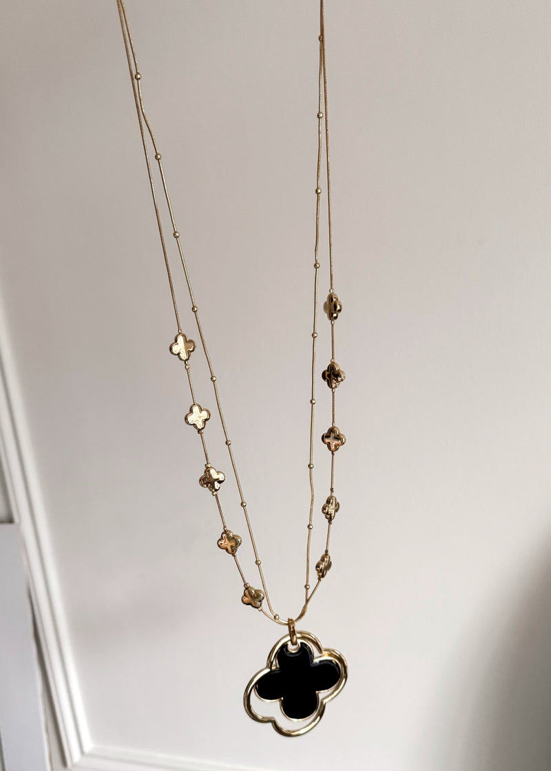 Twist clover necklace - gold/black-The Style Attic