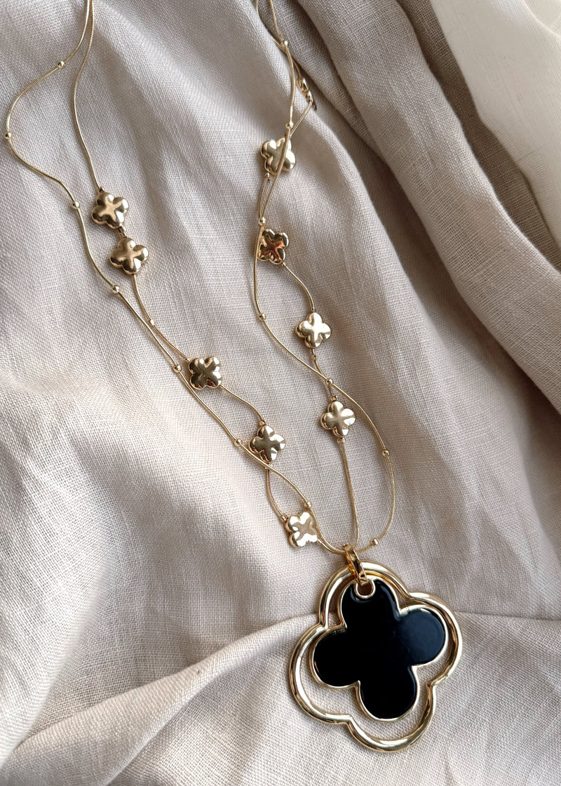 Twist clover necklace - gold/black-The Style Attic