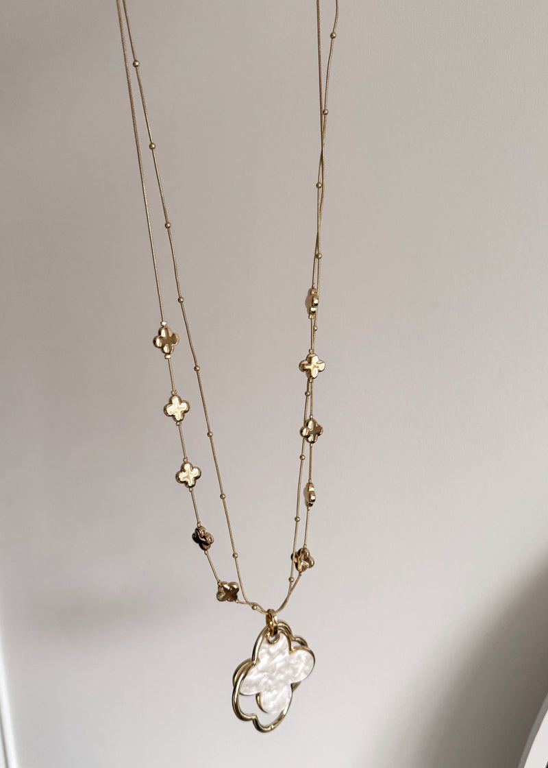 Twist clover necklace - gold/cream-The Style Attic