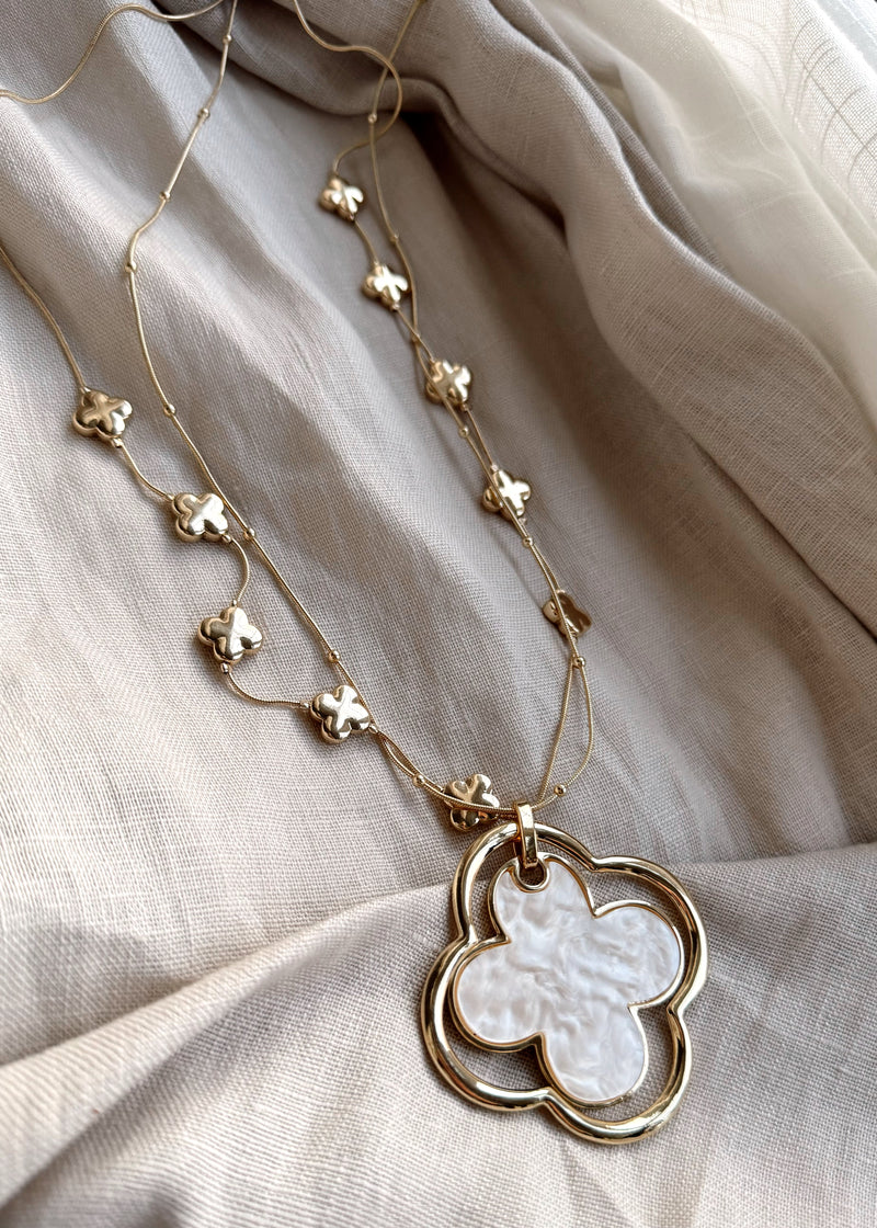 Twist clover necklace - gold/cream-The Style Attic