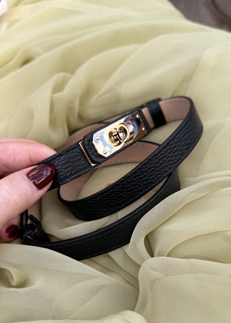 Twist lock leather belt - black-The Style Attic