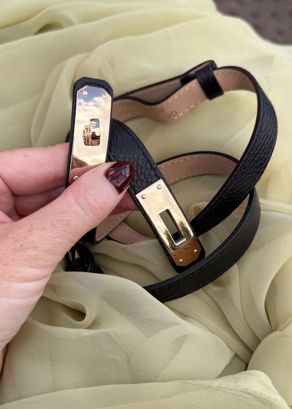 Twist lock leather belt - black-The Style Attic