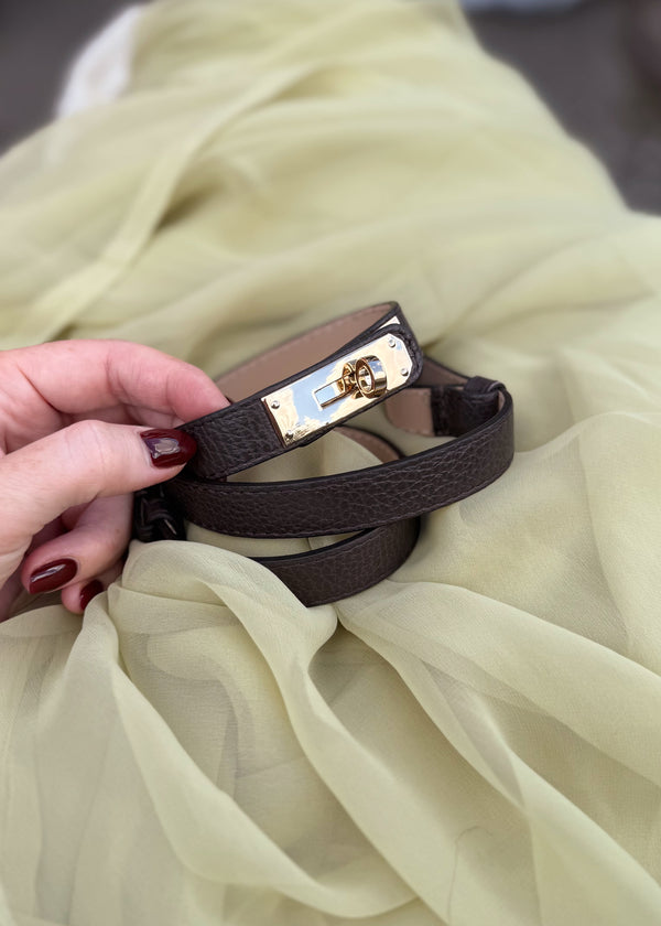 Twist lock leather belt - chocolate-The Style Attic