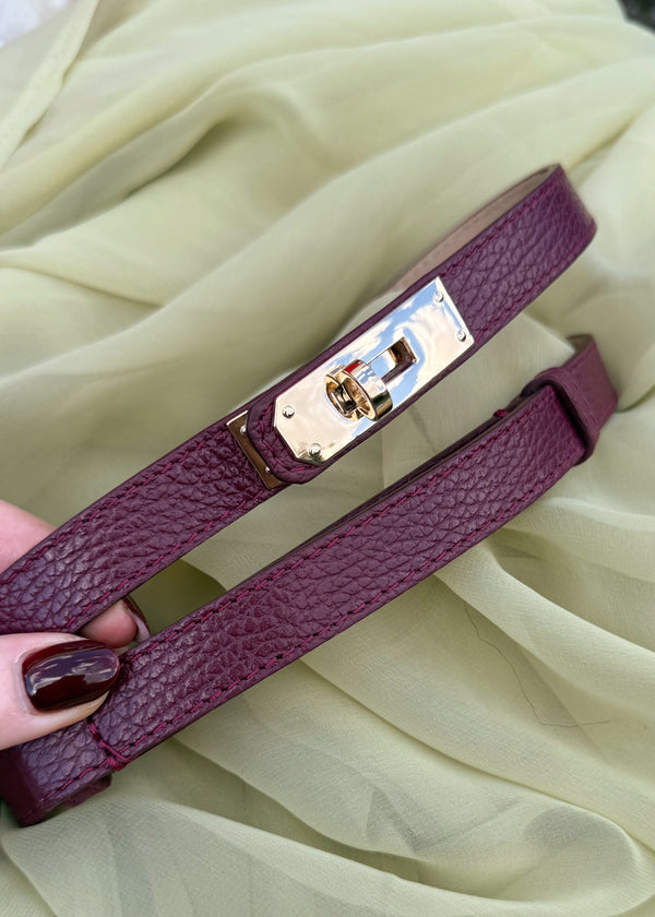 Twist lock leather belt - merlot-The Style Attic