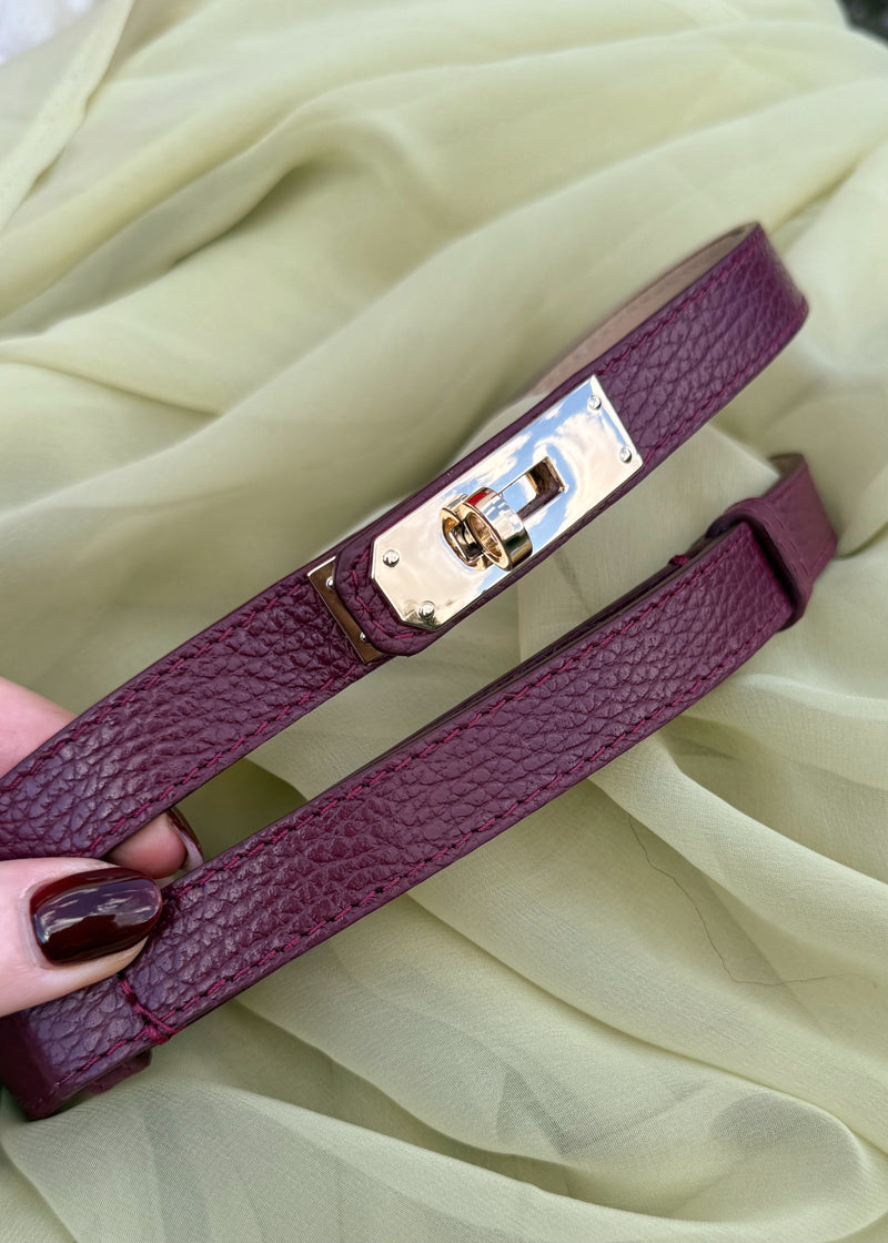 Twist lock leather belt - merlot-The Style Attic