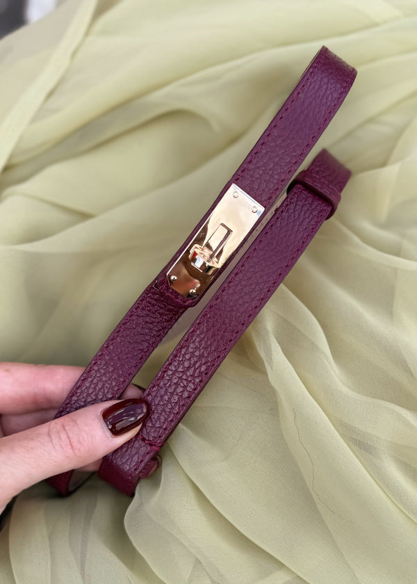 Twist lock leather belt - merlot-The Style Attic
