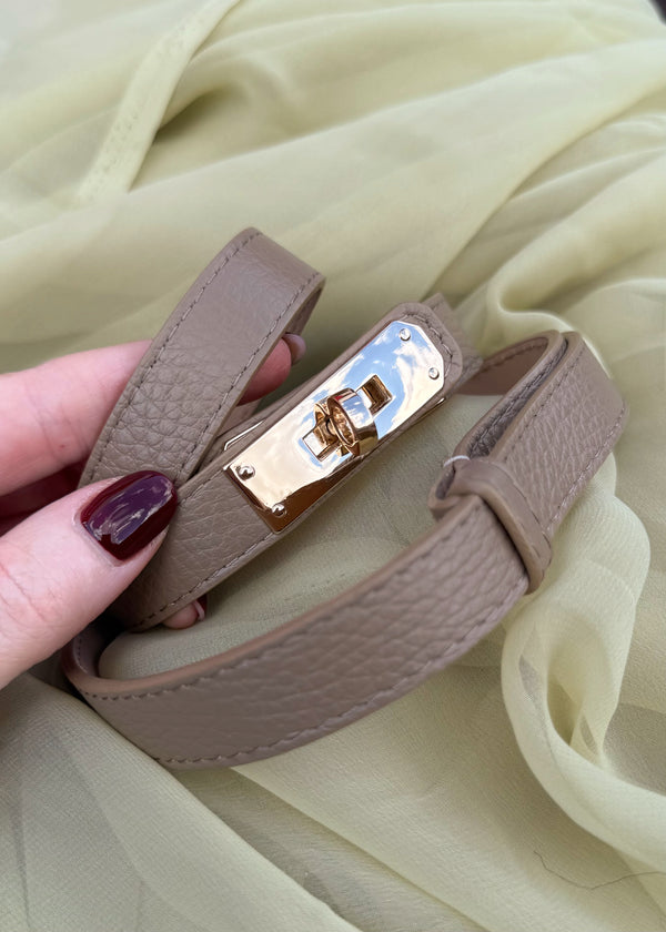 Twist lock leather belt - mocha-The Style Attic