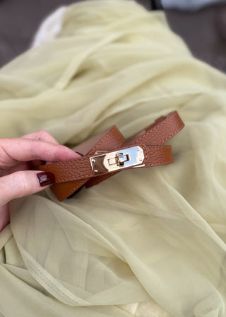 Twist lock leather belt - tan-The Style Attic