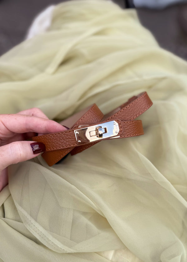 Twist lock leather belt - tan-The Style Attic
