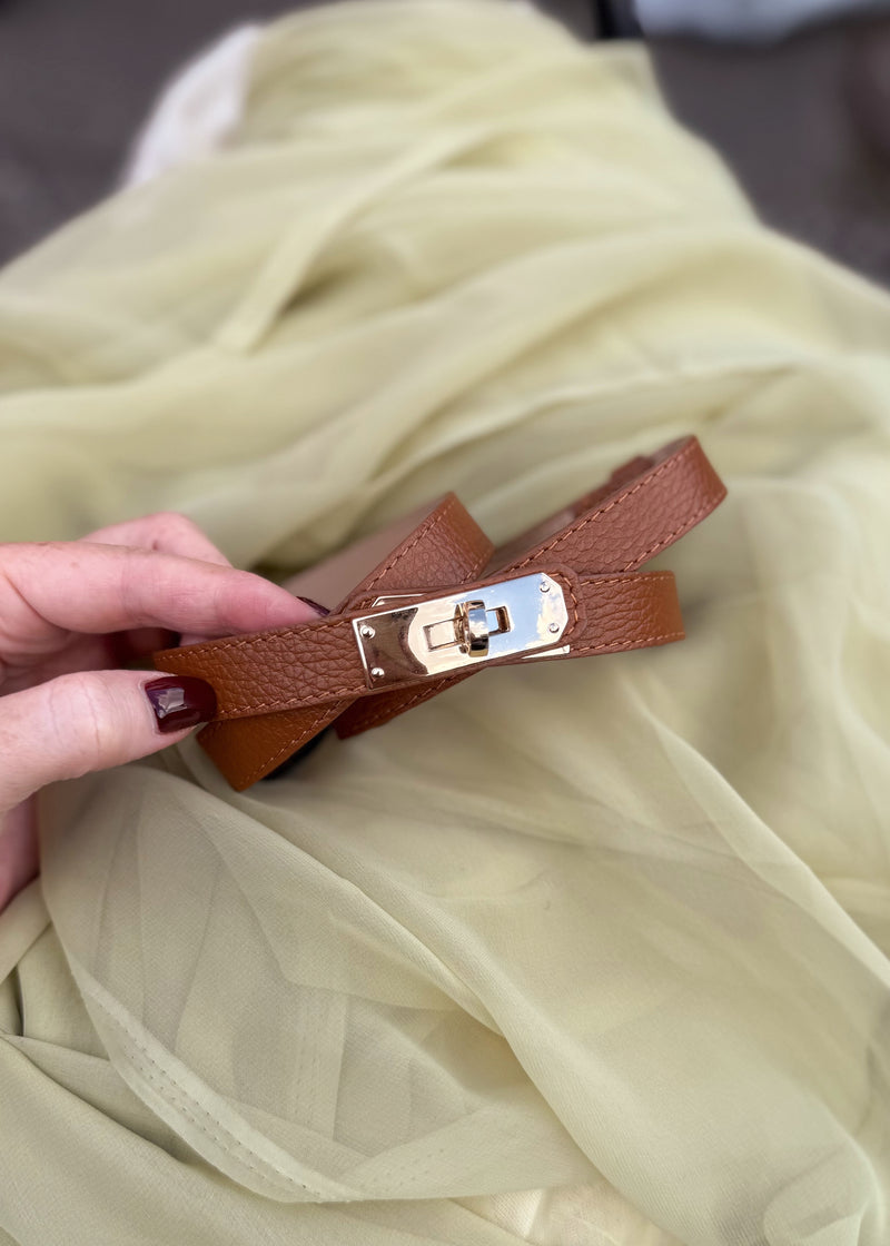 Twist lock leather belt - tan-The Style Attic