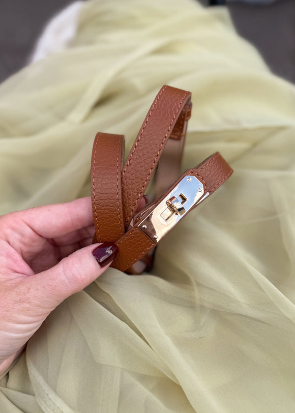 Twist lock leather belt - tan-The Style Attic