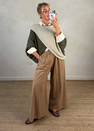 Two colour crossover knit - Khaki-The Style Attic