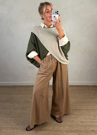 Two colour crossover knit - Khaki-The Style Attic