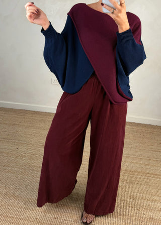 Two colour crossover knit - Navy-The Style Attic