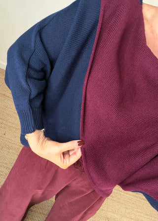 Two colour crossover knit - Navy-The Style Attic