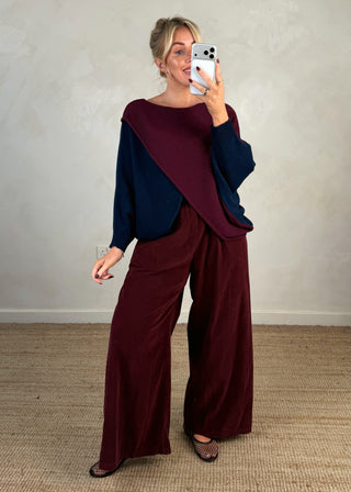 Two colour crossover knit - Navy-The Style Attic
