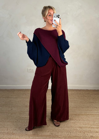 Two colour crossover knit - Navy-The Style Attic